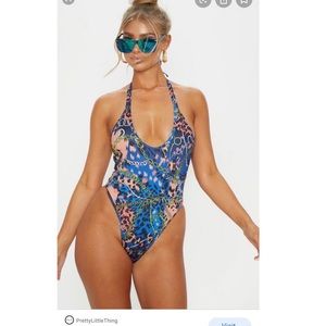Blue Cheetah Chain High Leg Swimsuit from PLT